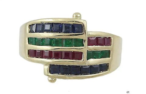 14K Gold Sapphire Ruby Emerald Ring Size 8.25 Red Blue Green