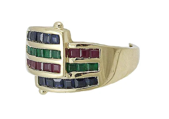 14K Gold Sapphire Ruby Emerald Ring Size 8.25 Red Blue Green