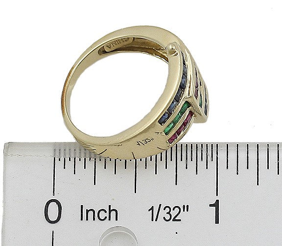 14K Gold Sapphire Ruby Emerald Ring Size 8.25 Red Blue Green