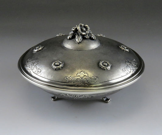 Vintage Italian Matte Silver Flying Saucer Shaped Flower Sugar Dish Covered Bowl