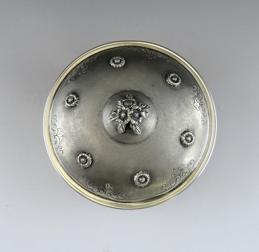 Vintage Italian Matte Silver Flying Saucer Shaped Flower Sugar Dish Covered Bowl