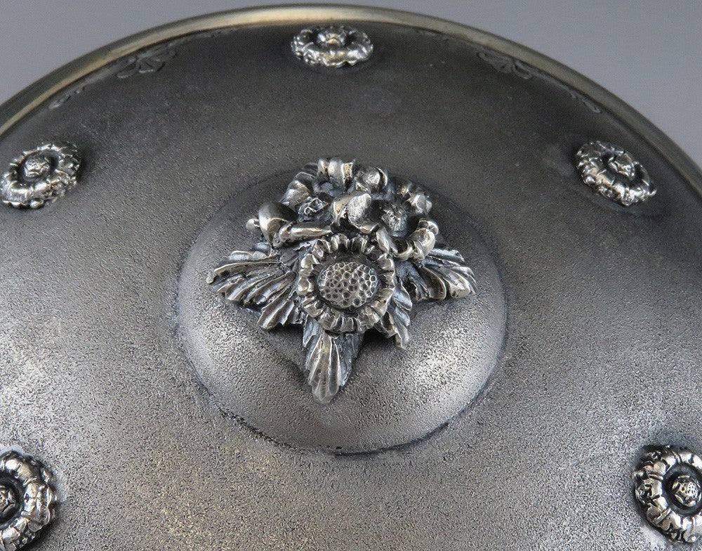 Vintage Italian Matte Silver Flying Saucer Shaped Flower Sugar Dish Covered Bowl