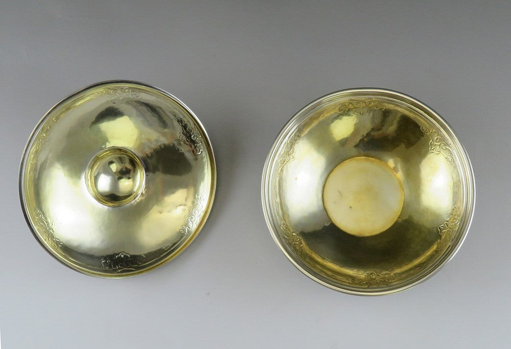 Vintage Italian Matte Silver Flying Saucer Shaped Flower Sugar Dish Covered Bowl