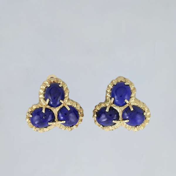 Charming Pair of 14K Yellow Gold & Lapis Lazuli Clip On Earrings