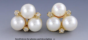 Modern Pretty 14k Yellow Gold Pearl & Diamond Stud Earrings