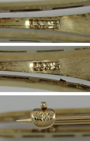 Art Deco c1900-1920s 14k Yellow Gold Peridot Pearl Bar Pin Brooch