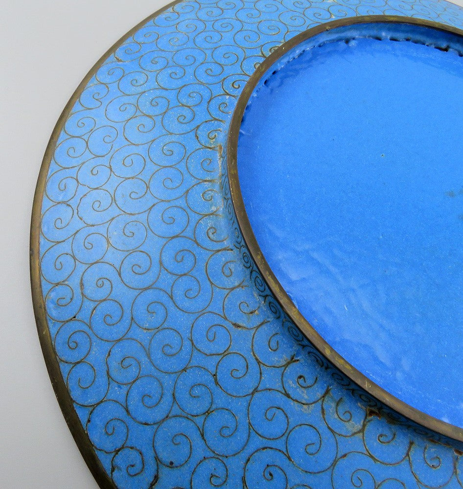 Antique Meiji Japanese Cloisonne Enamel Heron Crane Flower Charger Plate 12"