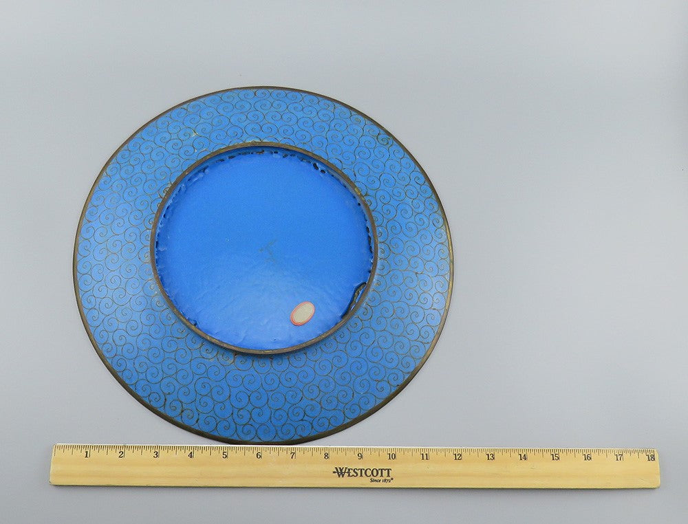 Antique Meiji Japanese Cloisonne Enamel Heron Crane Flower Charger Plate 12"