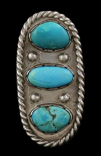 Vintage Southwest Indian Sterling Silver & Turquoise Ring Large Size