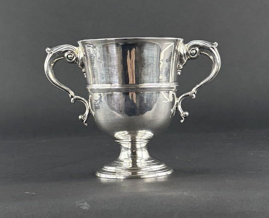 Impressive c1740-1780 Irish Sterling Silver Double Handle Loving Cup Trophy