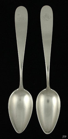 Pair Antique 18th 19th Century European Silver Place Table Soup Spoons 8"