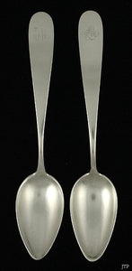 Pair Antique 18th 19th Century European Silver Place Table Soup Spoons 8"