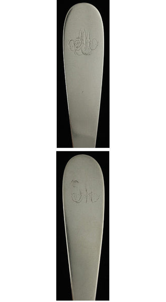 Pair Antique 18th 19th Century European Silver Place Table Soup Spoons 8"