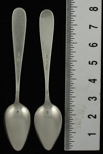 Pair Antique 18th 19th Century European Silver Place Table Soup Spoons 8"