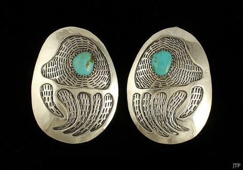 Native American Sterling Silver & Turquoise Bear Paw Earrings
