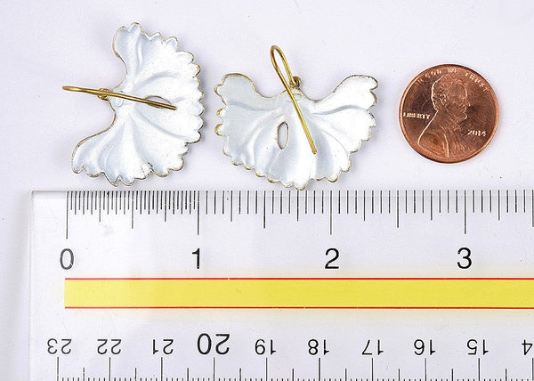 VTG 24k Vermeil Sterling Silver Shashi Earrings: White/Pink Enamel Lotus Flower