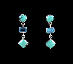 Stylish Pair VTG Sterling Silver Turquoise Blue Topaz Dangle Drop Earrings