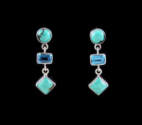 Stylish Pair VTG Sterling Silver Turquoise Blue Topaz Dangle Drop Earrings