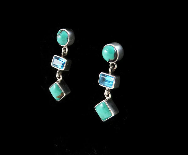 Stylish Pair VTG Sterling Silver Turquoise Blue Topaz Dangle Drop Earrings