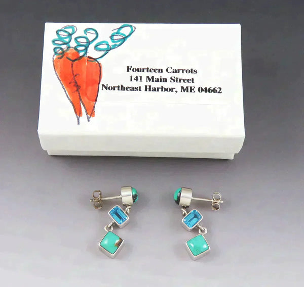 Stylish Pair VTG Sterling Silver Turquoise Blue Topaz Dangle Drop Earrings