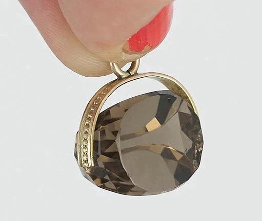 Antique c1900 American 10k Yellow Gold Smoky Quartz Rotating Fob