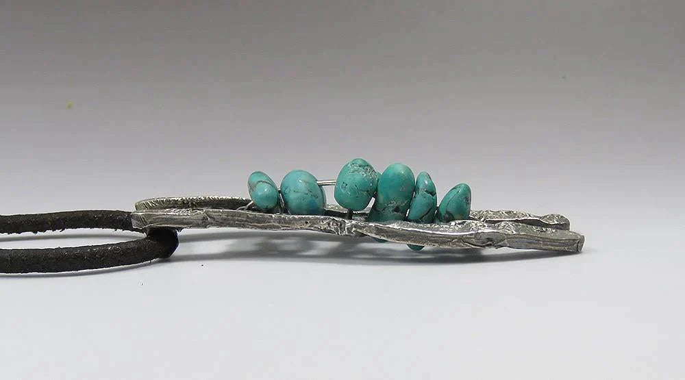 Neat VTG Portuguese Sterling Silver Turquoise River Ladder Pendant Necklace