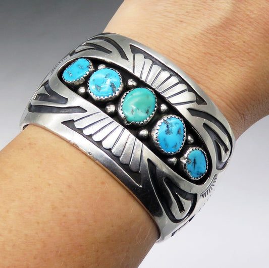 Navajo Native American Howard Begay Sterling Silver Turquoise Bracelet