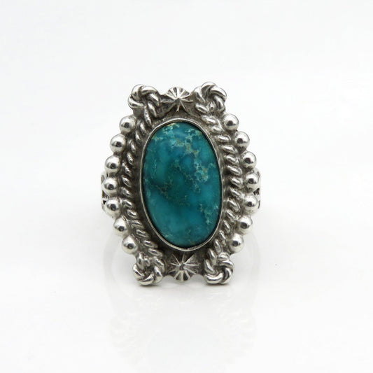 Native Southwest American Indian Sterling Silver Turquoise Statement Ring