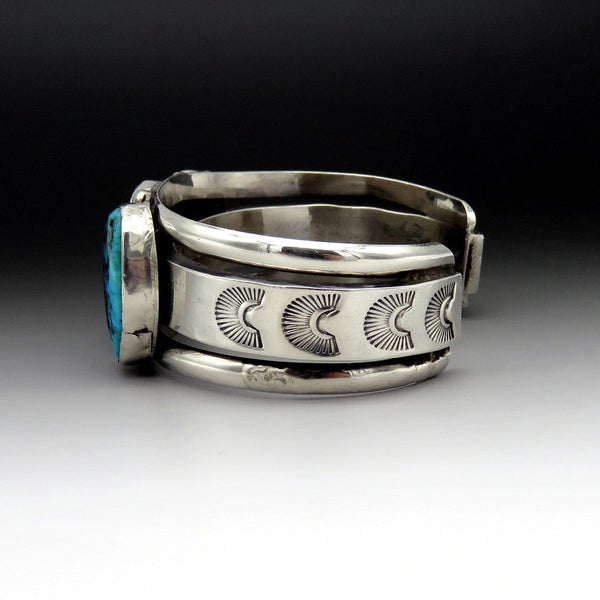 Wide Native American Southwest Indian Sterling Silver Turquoise Cuff Bracelet