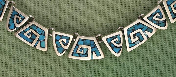 Fab Mexican Sterling Silver Turquoise Mosaic Necklace
