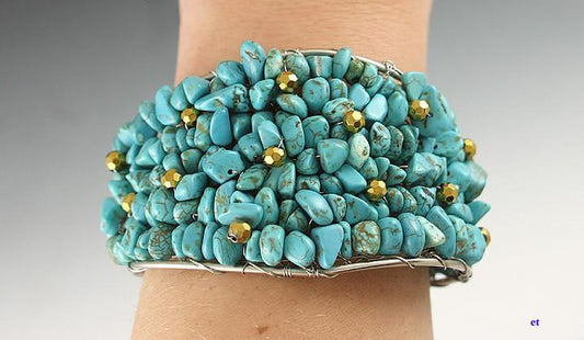 Huge American Sterling Silver Turquoise Bead Cuff Bracelet