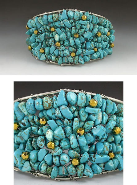 Huge American Sterling Silver Turquoise Bead Cuff Bracelet