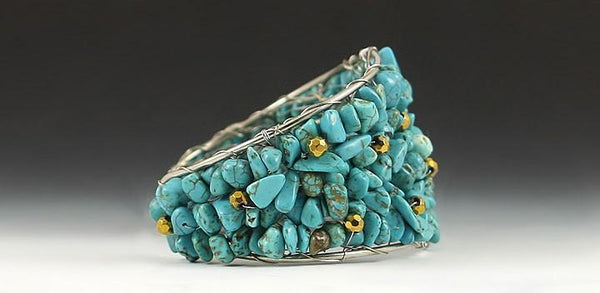 Huge American Sterling Silver Turquoise Bead Cuff Bracelet