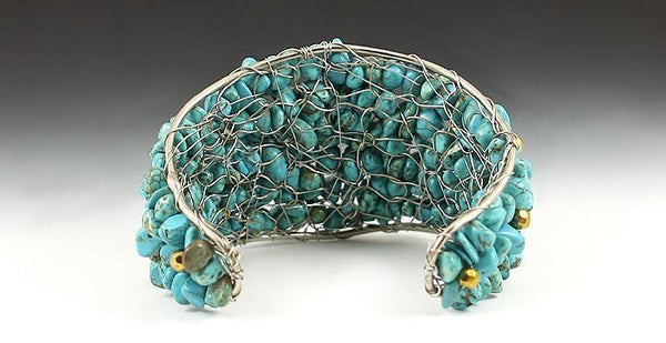 Huge American Sterling Silver Turquoise Bead Cuff Bracelet