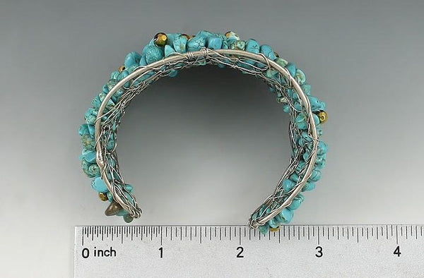 Huge American Sterling Silver Turquoise Bead Cuff Bracelet