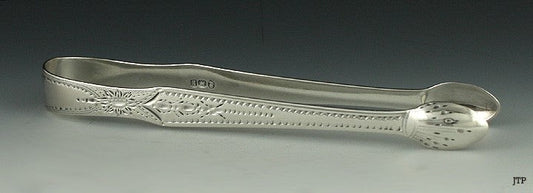 1800 Antique English Georgian Engraved Sterling Silver Tongs NO MONO