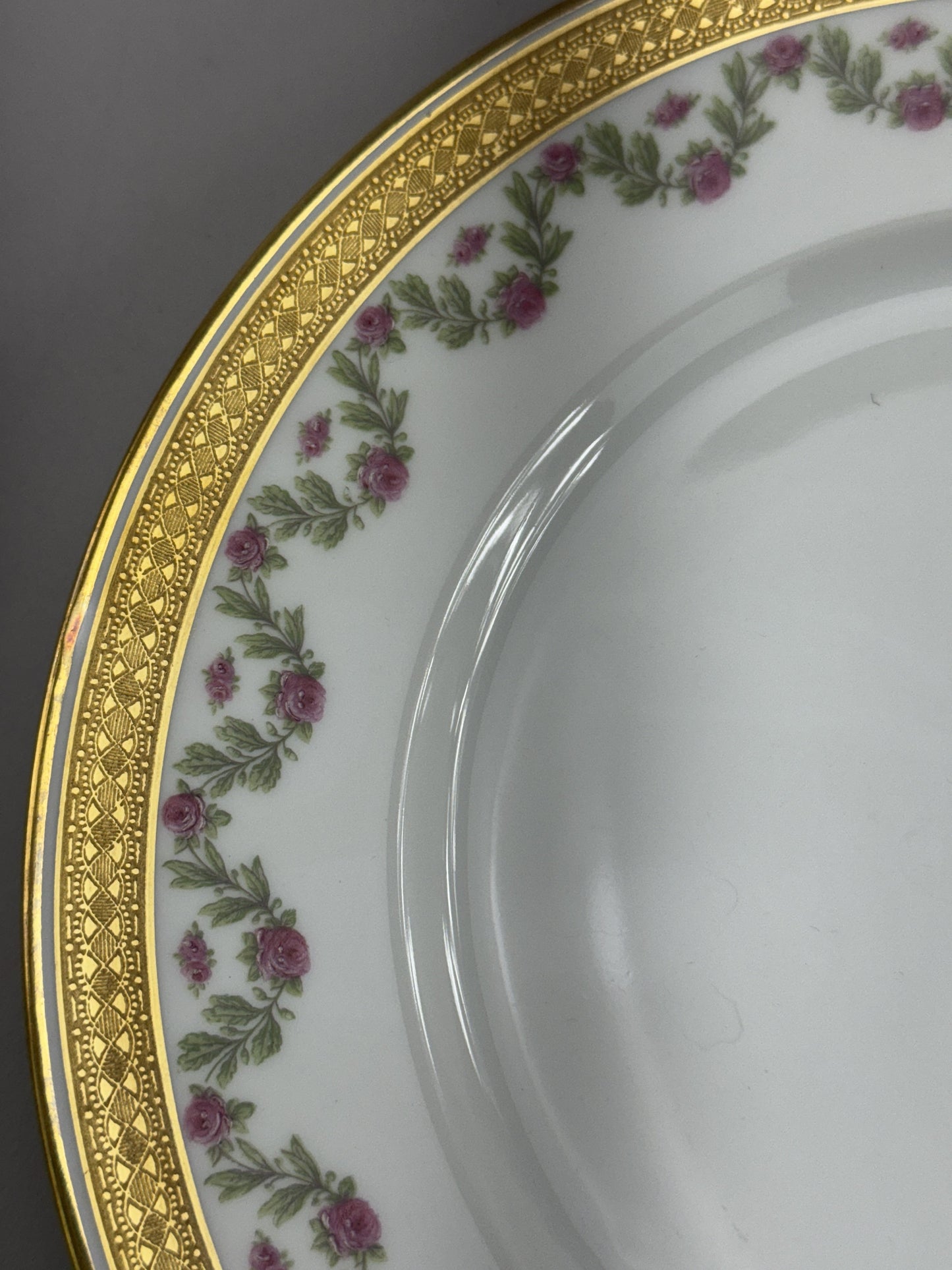 12 Large Limoges Porcelain Plates Ahrenfeldt Roses Gilt