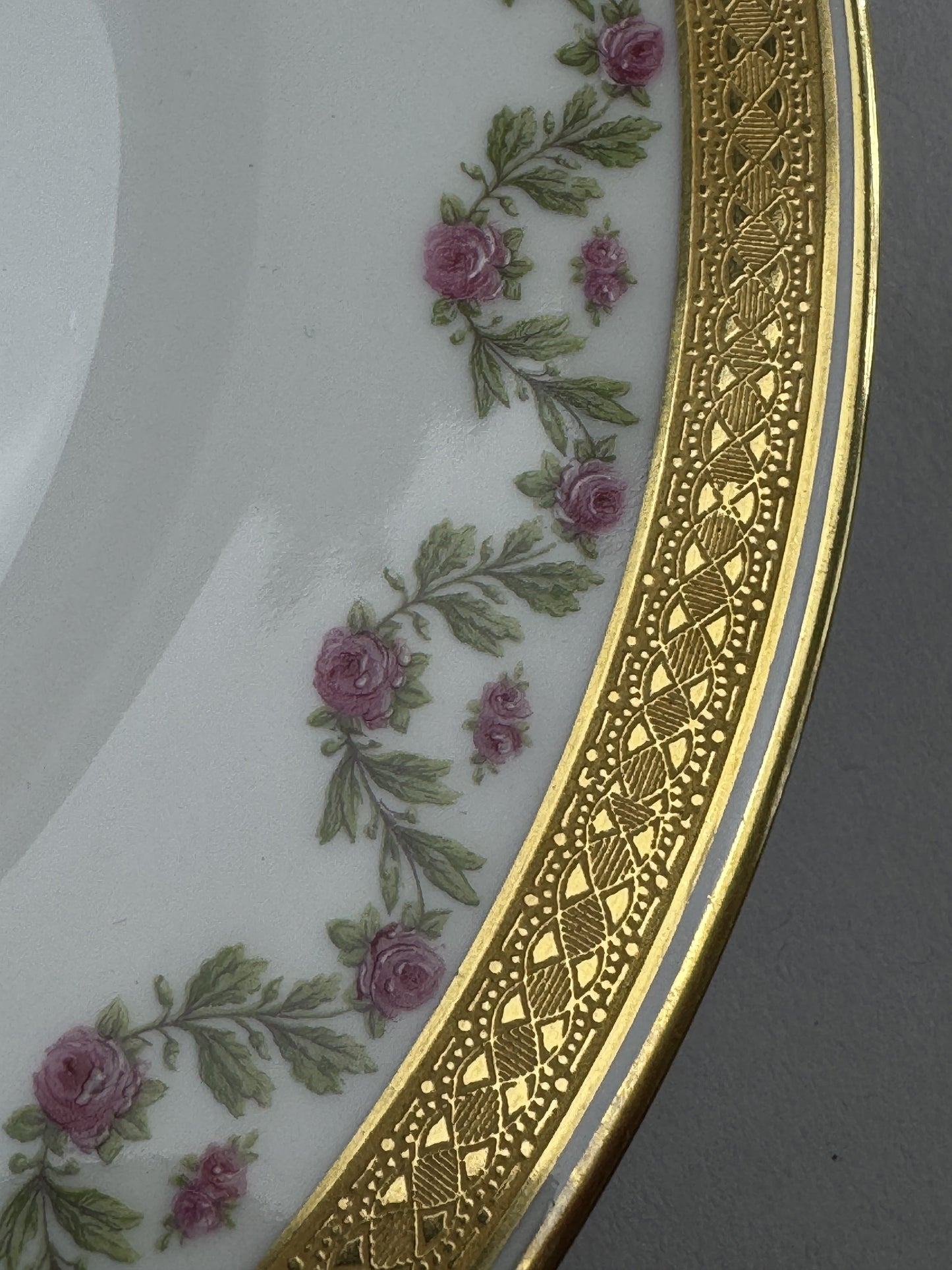 12 Large Limoges Porcelain Plates Ahrenfeldt Roses Gilt