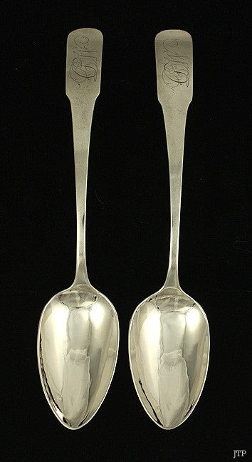 Pair American Coin Silver c1810 Serving Spoons