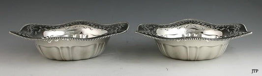 Antique Pair c1915 Wallace Sterling Silver Pierced Serving Bowls 9"