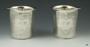 Antique c1867 Pair Austro-Hungarian Silver Engraved Beaker Cups