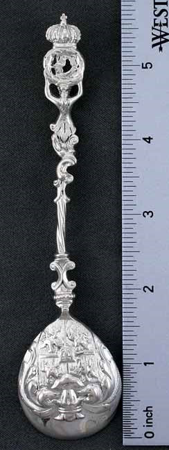 2 Old Antique c1900 Dutch Silver Decoratively Cast Apostle Style Spoons
