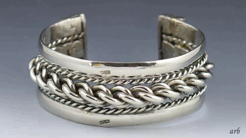 Incredible Hand Made Vintage .900 Purity Coin Silver Middle East Bangle Bracelet