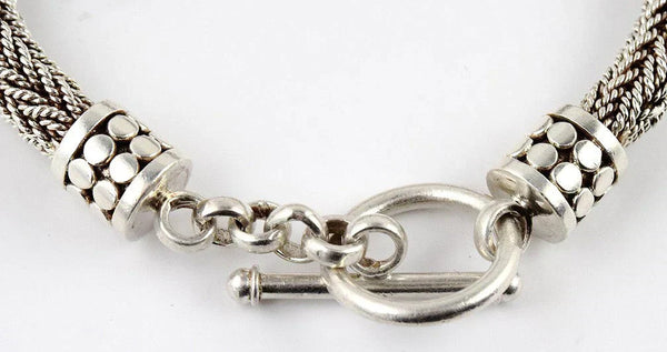 Beautiful Sterling Silver Toggle Bracelet Woven Rope-Like Style 7 1/4"