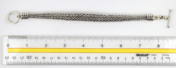 Beautiful Sterling Silver Toggle Bracelet Woven Rope-Like Style 7 1/4"