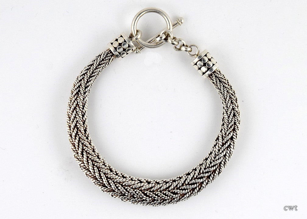 Beautiful Sterling Silver Toggle Bracelet Woven Rope-Like Style 7 1/4"