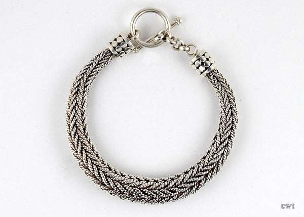 Beautiful Sterling Silver Toggle Bracelet Woven Rope-Like Style 7 1/4"