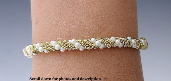 Fine Italian 3-Strand Twisted 14k Yellow Gold & Pearl Bracelet