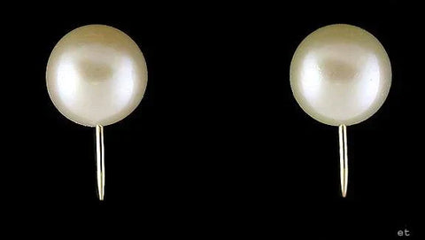 Quality Vintage 14k Gold & Large Pearl Earrings c1950s