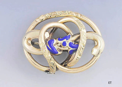 Mid 1800s American Victorian 18k Gold Blue Enamel Swirl Pin/Pendant